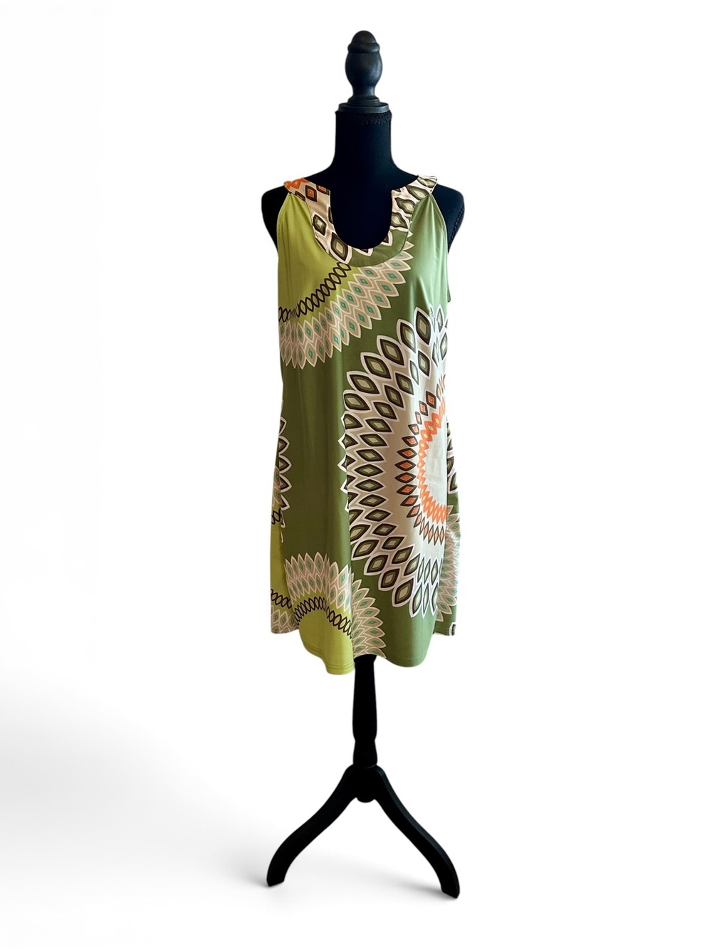Eryeh Printed Shift Dress in Olive & Cream Tones